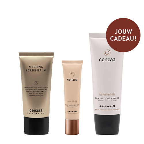 Cenzaa Prepare & Protect: Sun Trio Set 1 cenzaa-sun-trio-set-met-melting-scrub-balm-van-cenzaa